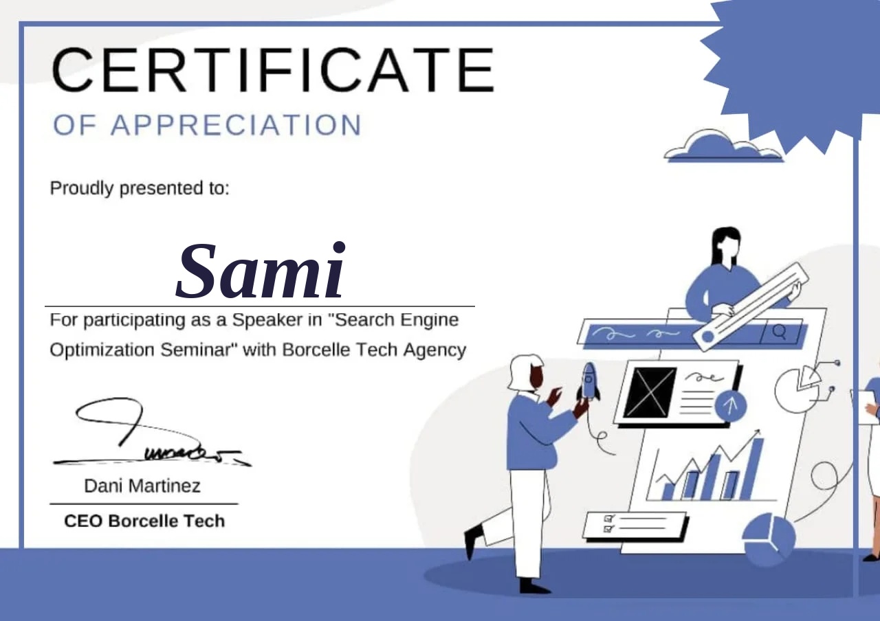 SEO speaker certificate for Sami