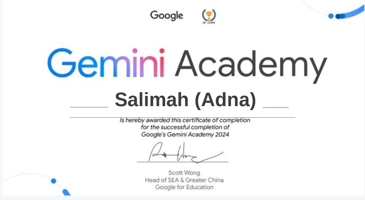 Gemini Academy certificate for Salimah Adna